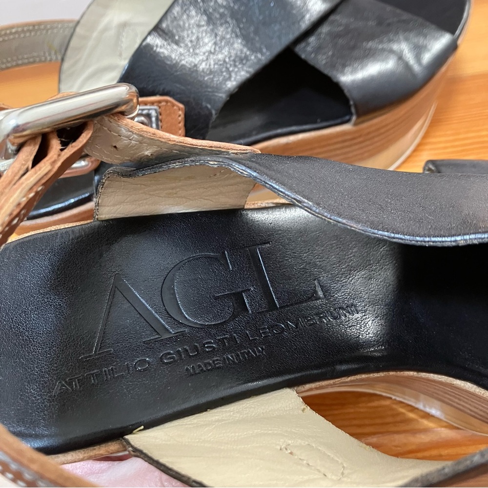 AGL Platform Wedge Lucite Clear Black Leather Criss Cross Sraps Buckle Italy 38 - Picture 12 of 15